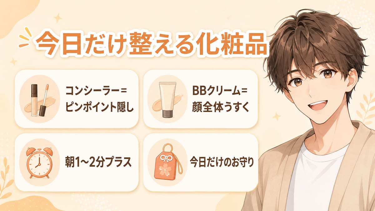 コンシーラーやBBクリームで青ヒゲを今日だけ手軽に整える化粧品の使い方をまとめた見出し画像
